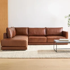 West Elm Melbourne Leather 2-Piece Bumper Chaise Sectional (116"–126")