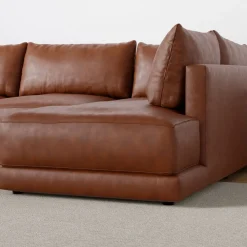 West Elm Melbourne Leather 2-Piece Bumper Chaise Sectional (116"–126")