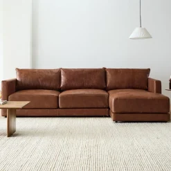 West Elm Melbourne Leather 2-Piece Chaise Sectional (112"–122")