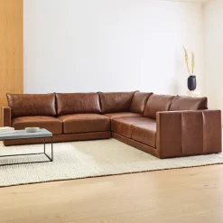 West Elm Melbourne Leather 3-Piece L-Shaped Sectional (116"–126")