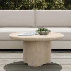 West Elm Menorca Faux Travertine Outdoor Coffee Table (32")
