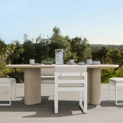 West Elm Menorca Faux Travertine Outdoor Oval Dining Table (86")