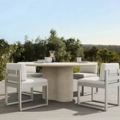 West Elm Menorca Faux Travertine Outdoor Round Dining Table (60")