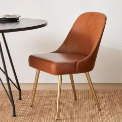 West Elm Mid-Century Leather Dining Chair - Metal Legs