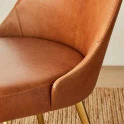 West Elm Mid-Century Leather Dining Chair - Metal Legs