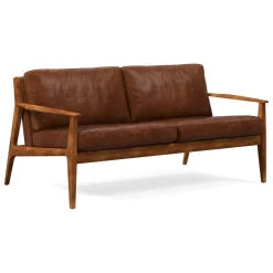 West Elm Mid-Century Leather Show Wood Sofa (66")