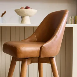West Elm Mid-Century Leather Swivel Counter Stool - Wood Legs