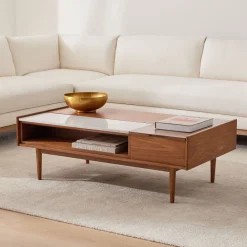 West Elm Mid-Century Marble Pop-Up Coffee Table (48"–60")