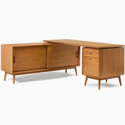 West Elm Mid-Century Modular L-Shaped Desk w/ File Cabinet & Bookcase (70") - ADA