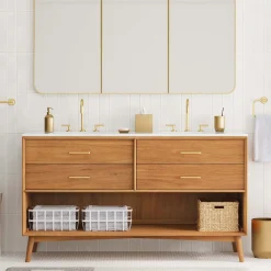 West Elm Mid-Century Open Storage Double Bathroom Vanity (63") - Acorn