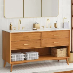 West Elm Mid-Century Open Storage Double Bathroom Vanity (63") - Acorn