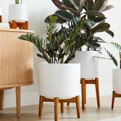 West Elm Mid-Century Turned Wood Leg Planters