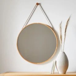 West Elm Modern Hanging Round Wall Mirror w/ Leather Strap
