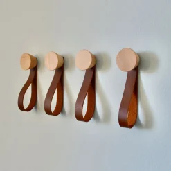 West Elm Modern Home by Bellver Cone Wall Hooks w/ Leather Strap - Set of 4