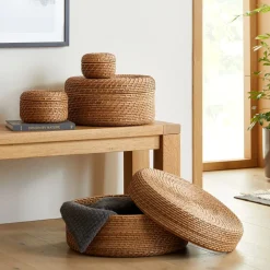 West Elm Modern Weave Rattan Round Lidded Baskets