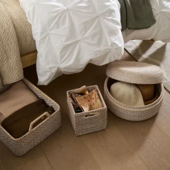 West Elm Modern Weave Rattan Round Lidded Baskets