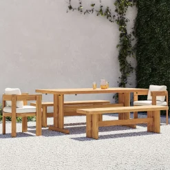 West Elm Monterey Outdoor Teak Extendable Dining Table (77"–107"), Benches & Dining Chairs Set