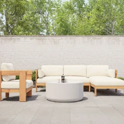 West Elm Monterey Outdoor Teak 2-Piece Chaise Sectional, Lounge Chair & Kos Coffee Table (36") Set
