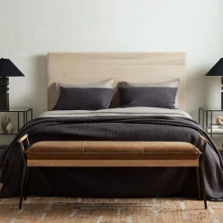 West Elm Oak & Stainless Steel Leather Bench (59")