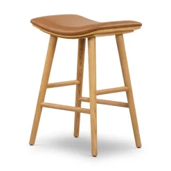 West Elm Oak Wood Leather Saddle Bar & s