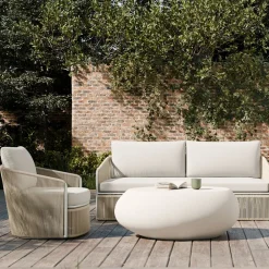 West Elm Oceana Outdoor Swivel Chair, Sofa & Pebble Coffee Table Set