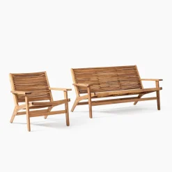 West Elm Open Box: Acadia Outdoor Loveseat & Lounge Chair Set - Colonial Teak