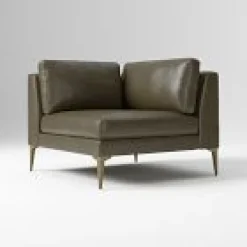 West Elm Open Box: Andes Corner - Saddle Leather Slate, Blackened Brass Finish
