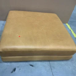 West Elm Open Box: Andes Leather Ottoman - Ludlow Leather Sesame, Blackened Brass