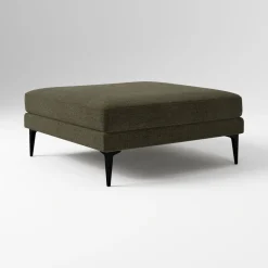 West Elm Open Box: Andes Ottoman (39") - Performance Distressed Velvet Juniper, Dark Pewter