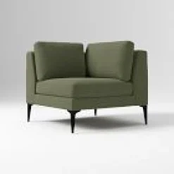 West Elm Open Box: Andes Petite Corner - Deluxe Velvet Green Spruce, Dark Pewter