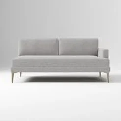 West Elm Open Box: Andes Right-Arm 2.5 Seater Sofa - Performance Chenille Tweed Storm Gray, Blackened Brass