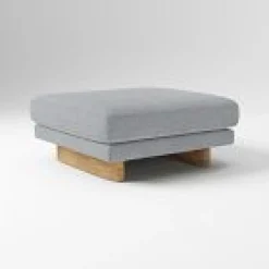 West Elm Open Box: Anton Large Square Ottoman (37") - Performance Yarn Dyed Linen Weave Graphite, Burnt Wax