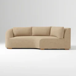 West Elm Open Box: Aviana Left-Arm Wedge Return Sofa - Performance Distressed Velvet Camel, Cool Walnut