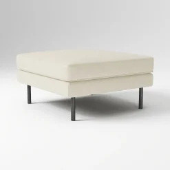 West Elm Open Box: Axel Leather Ottoman (28") - Sierra Leather Snow, Burnished Bronze