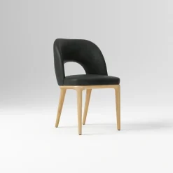 West Elm Open Box: Boerum Leather Dining Chair - Ludlow Leather Black, Blonde