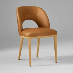 West Elm Open Box: Boerum Leather Dining Chair - Ludlow Leather Sesame, Blonde