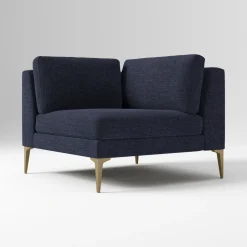 West Elm Open Box: Build Your Own Andes Sectional, Corner - Performance Distressed Velvet Midnight, Blackened Brass