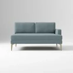 West Elm Open Box: Build Your Own Andes Sectional, Right- Arm 2 Seater Sofa - Performance Velvet Ocean, Blackened Brass