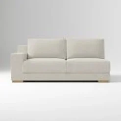 West Elm Open Box: Build Your Own Dalton Sectional, Left-Arm 2 Seater Sofa - Performance Distressed Velvet Frost Gray, Almond
