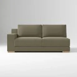 West Elm Open Box: Build Your Own Dalton Sectional, Left-Arm 2.5 Seater Sofa - Performance Velvet Dark Olive, Almond