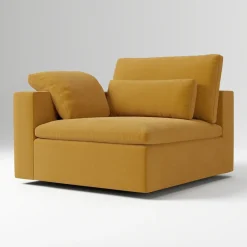 West Elm Open Box: Build Your Own - Harmony Extra Deep Sectional, Left-Arm Chair - Performance Velvet Dijon, Dark Walnut Legs