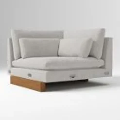 West Elm Open Box: Build Your Own Harmony Extra Deep Sectional, Corner - Performance Coastal Linen Storm Gray, Dark Walnut