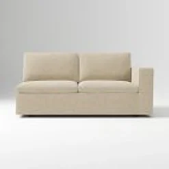 West Elm Open Box: Build Your Own Harmony Modular Petite Sectional, Right-Arm 2 Seater Sofa - Performance+ Yarn Dyed Linen Weave Sand