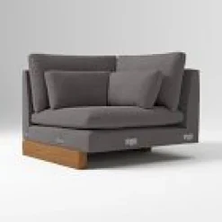 West Elm Open Box: Build Your Own Harmony Sectional, Corner - Performance Basket Slub Pewter, Dark Walnut