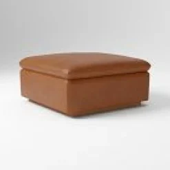 West Elm Open Box: Calvin Leather Ottoman - Ludlow Leather Mace, Cool Walnut