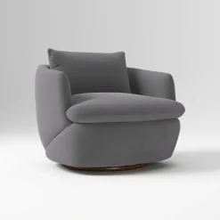 West Elm Open Box: Crescent Grand Swivel Chair - Performance Velvet Pewter