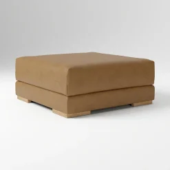 West Elm Open Box: Dalton Leather Ottoman - Ludlow Leather, Almond