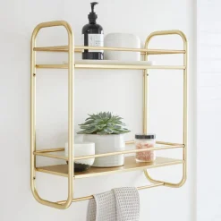 West Elm Open Box: Deco Curve Metal Wall Shelf (20" x 22") - Antique Brass