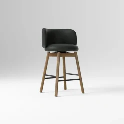 West Elm Open Box: Devon Counter Stool (26") - Ludlow Leather Black, Toasted Oak