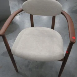 West Elm Open Box: Edison Dining Arm Chair - Performance Chenille Tweed Sand, Cool Walnut